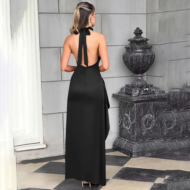 Slim Satin Halter Neck Dress - Chiccharm