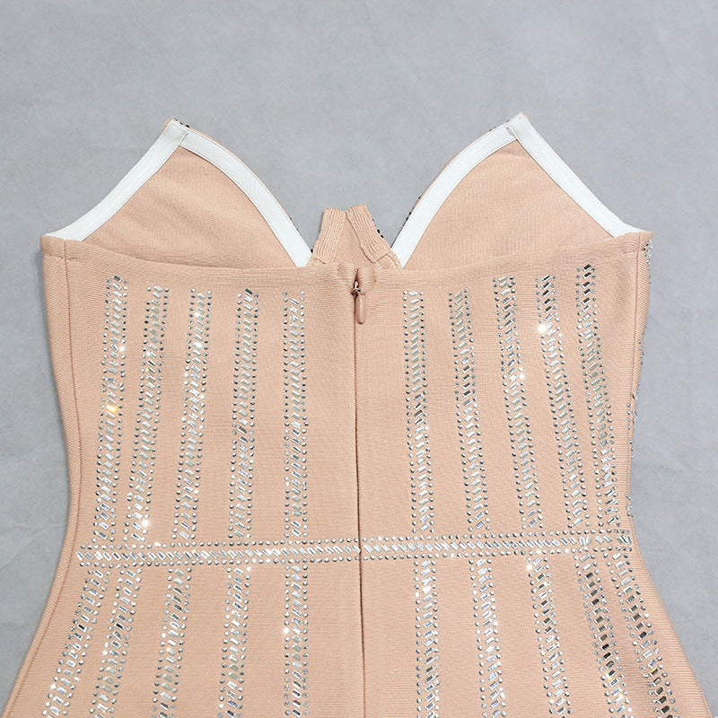 Strapless Fringe Detail Beaded Dress