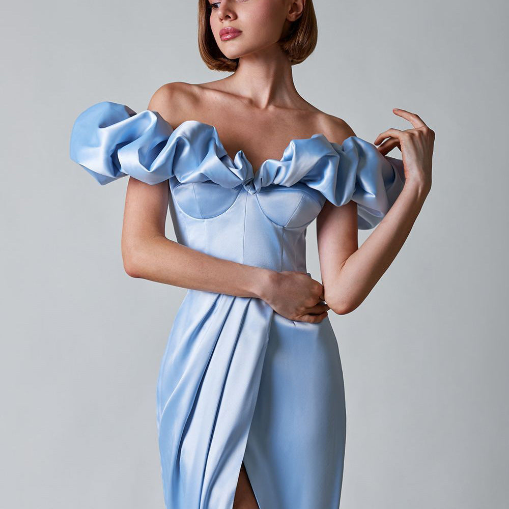 Sleek Off-Shoulder Ruffle Gown - Chiccharm