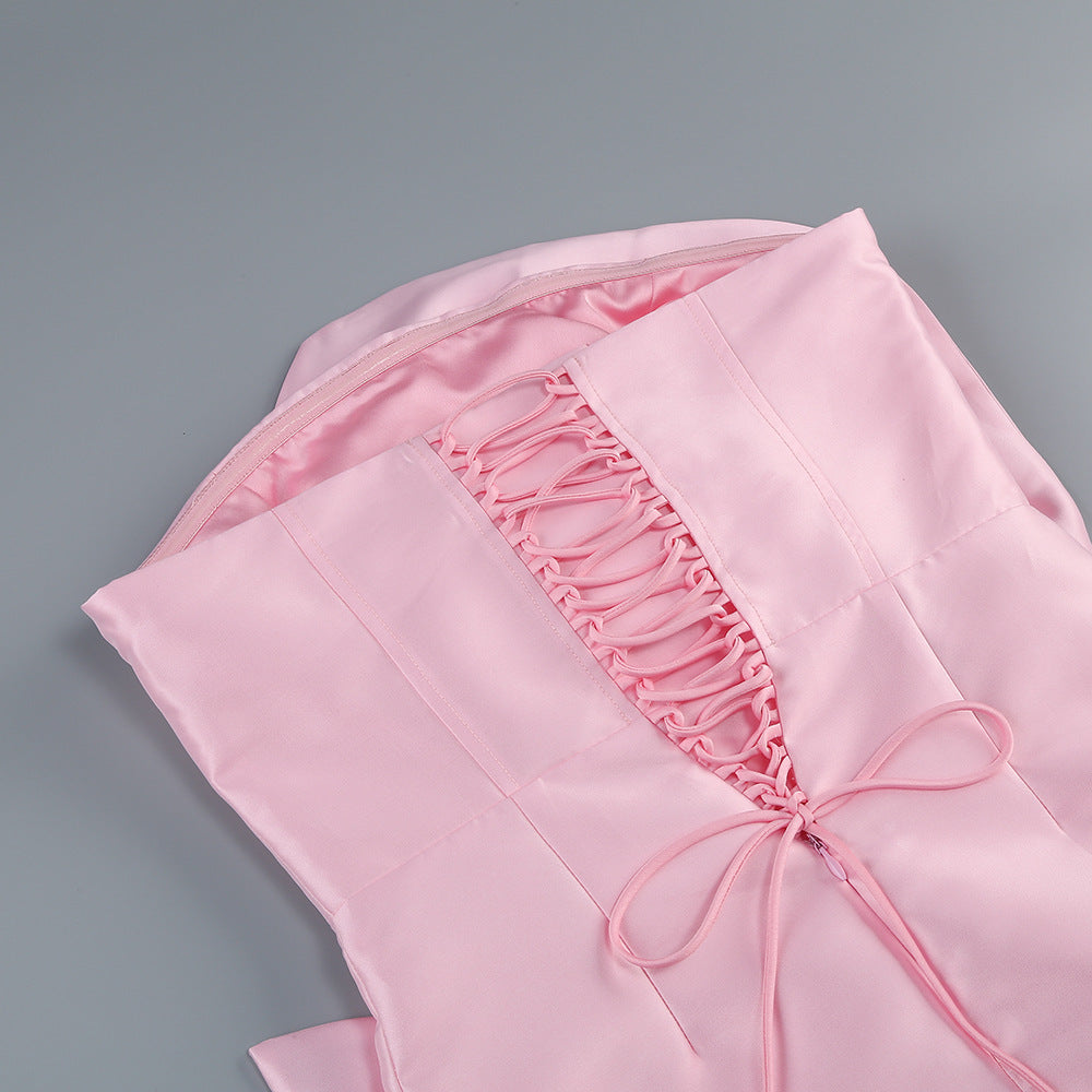Satin Rosette Statement Mini Dress