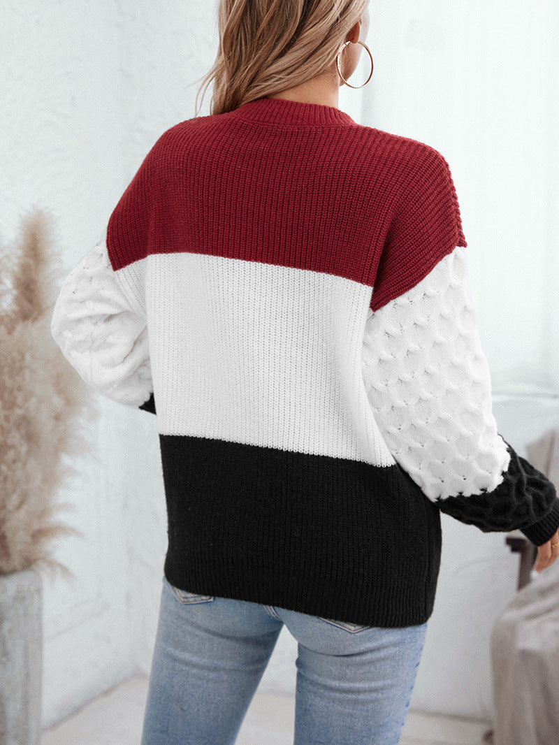 Casual Contrast Color Pullover