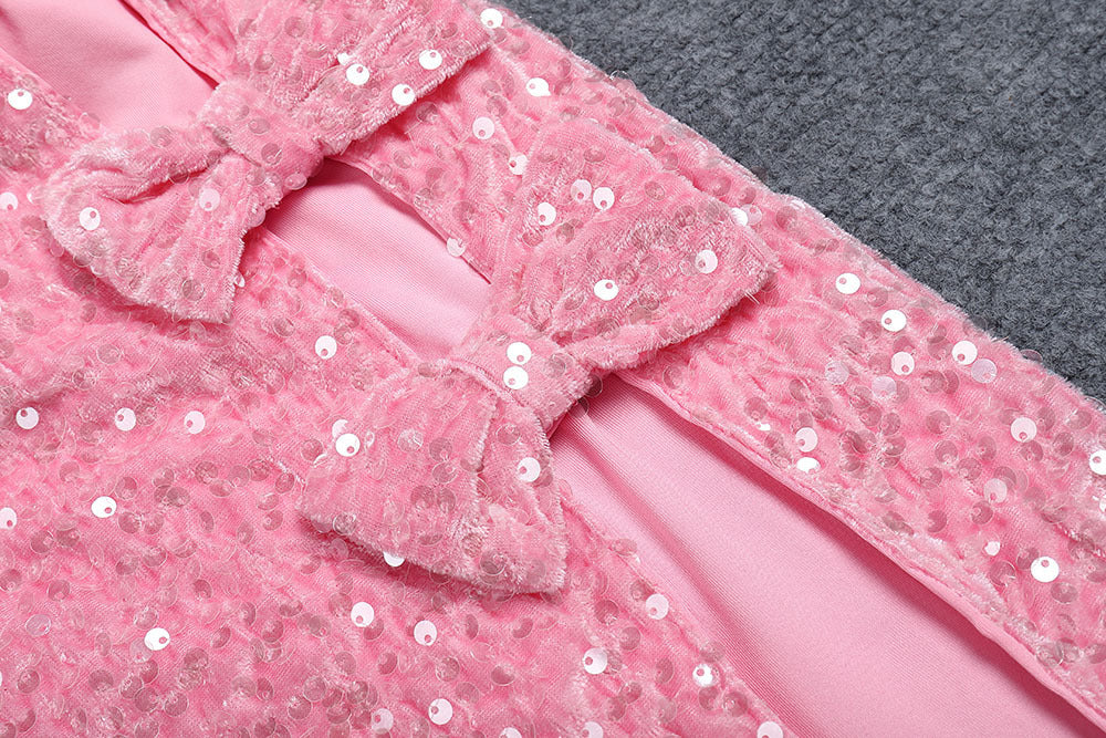 Bow Detail Sequin Pink Dress