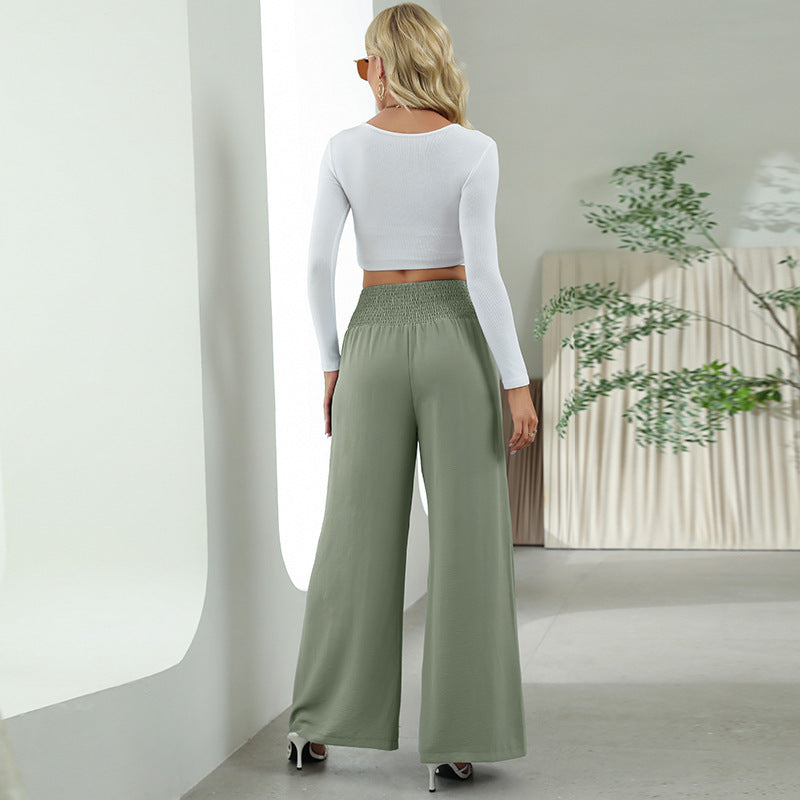 Straight Wide Leg Pants Elastic High Waist - Chiccharm