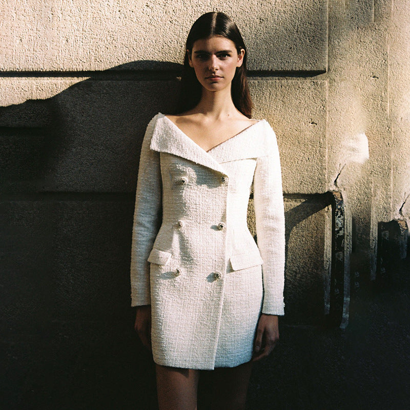 Off-shoulder Double-Breasted Blazer Dress - Chiccharm