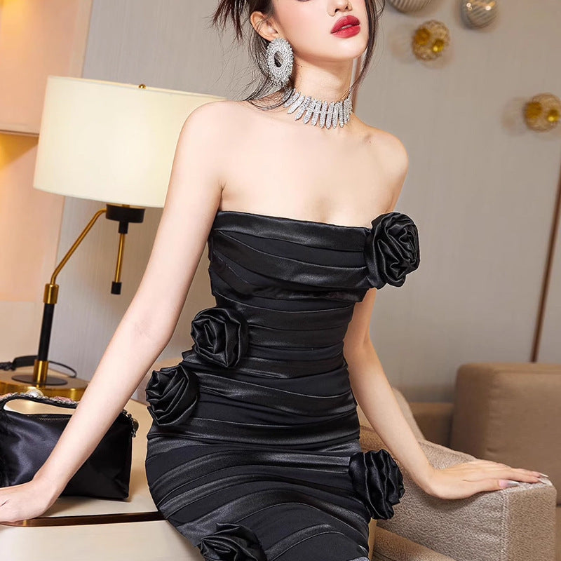 Strapless Floral Appliqué Evening Gown