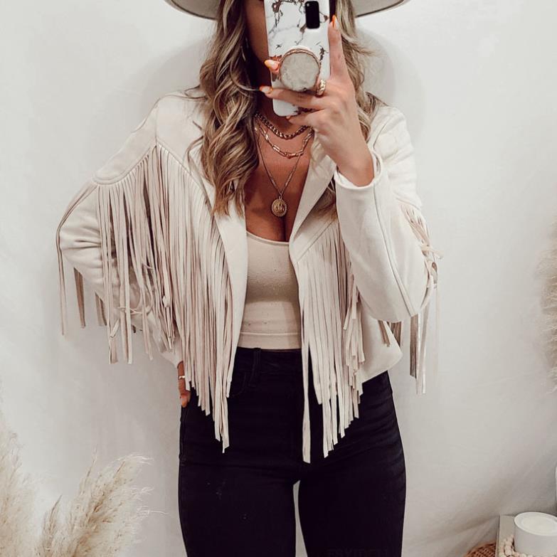 Faux Suede Leather Fringe Jacket - Chiccharm