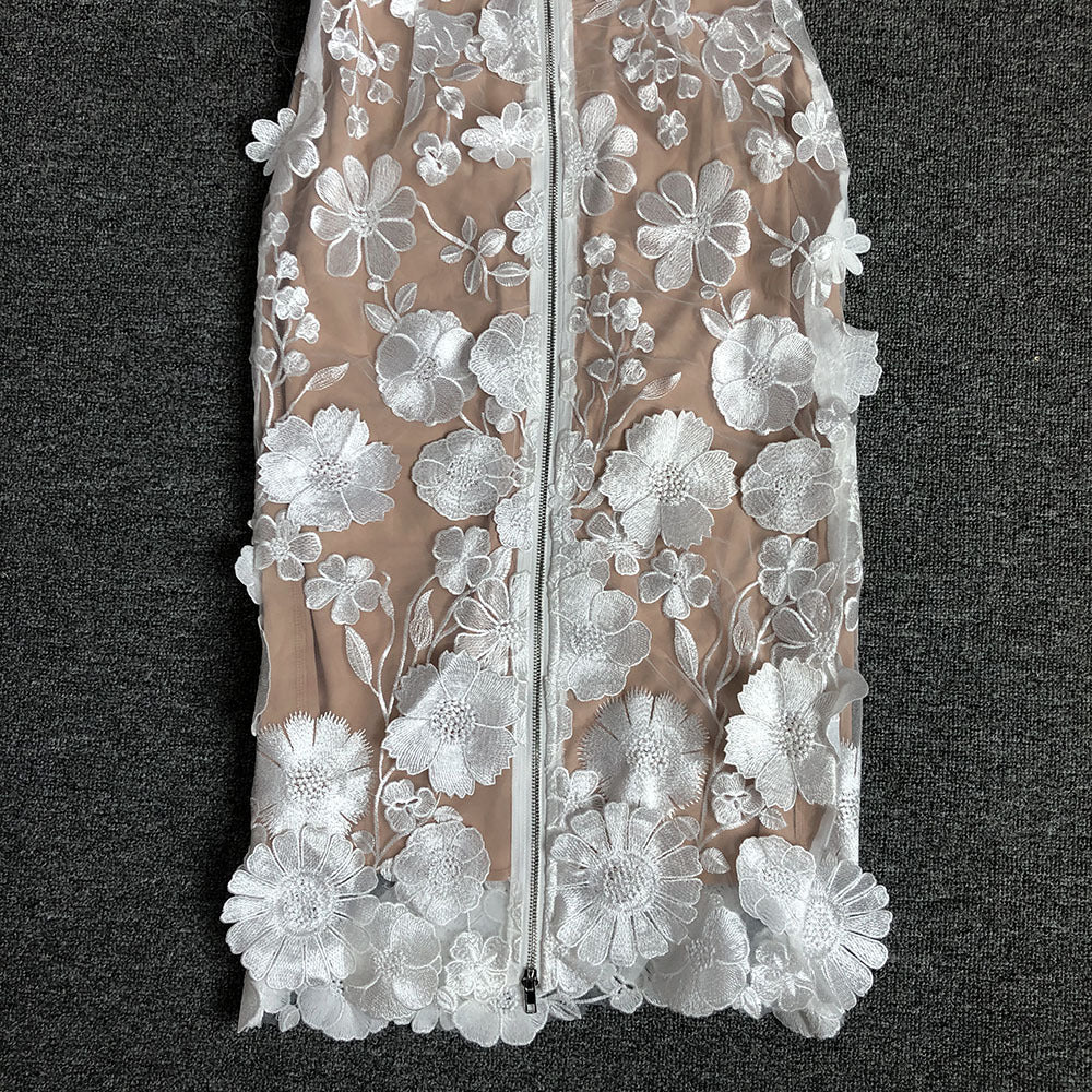 Strapless Floral Lace Midi Dress