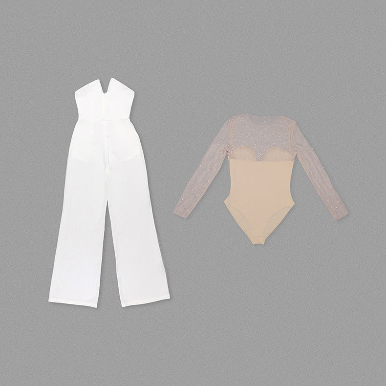 Mesh Top White Jumpsuit