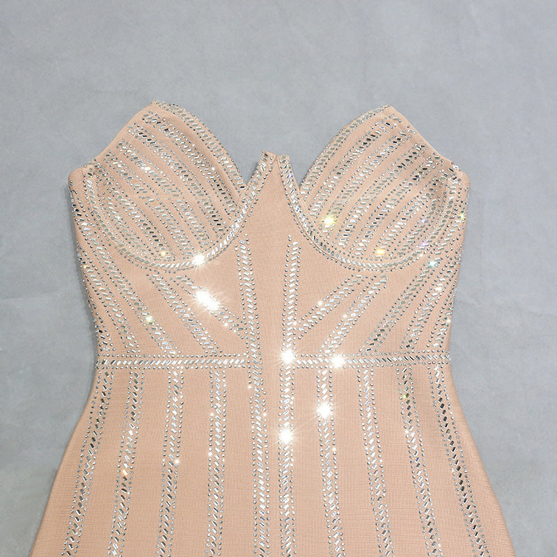 Strapless Fringe Detail Beaded Dress