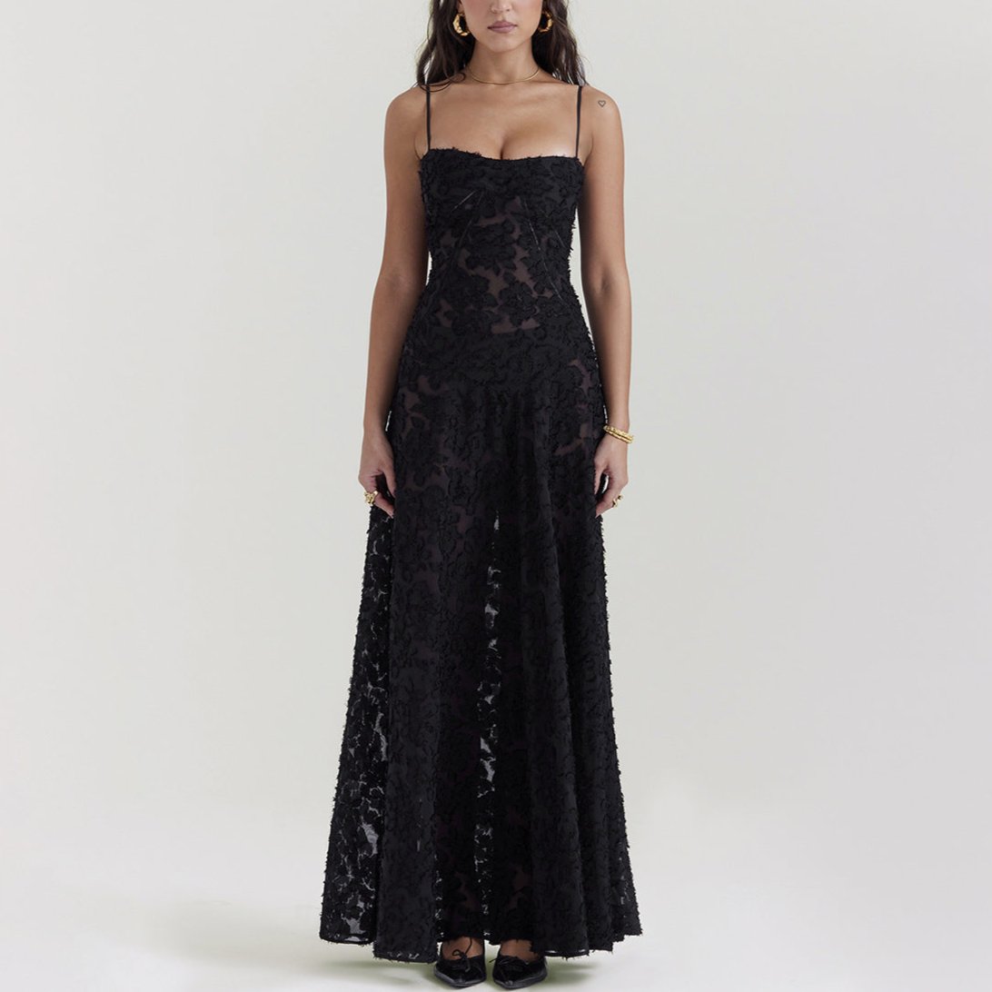 Suspender Lace-Up Back Maxi Dress