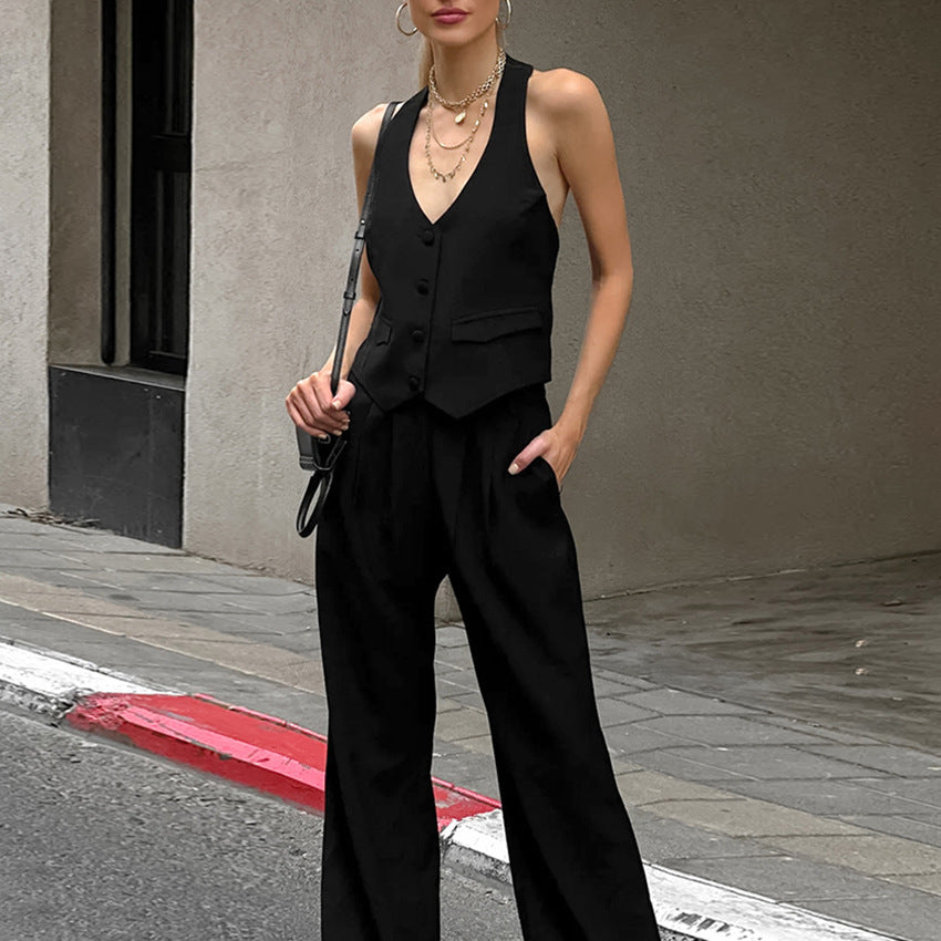 Halter Vest Wide-Leg Suit - Chiccharm