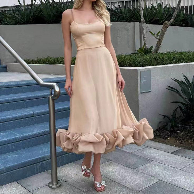 Elegant Ruched Hem Midi Dress - Chiccharm