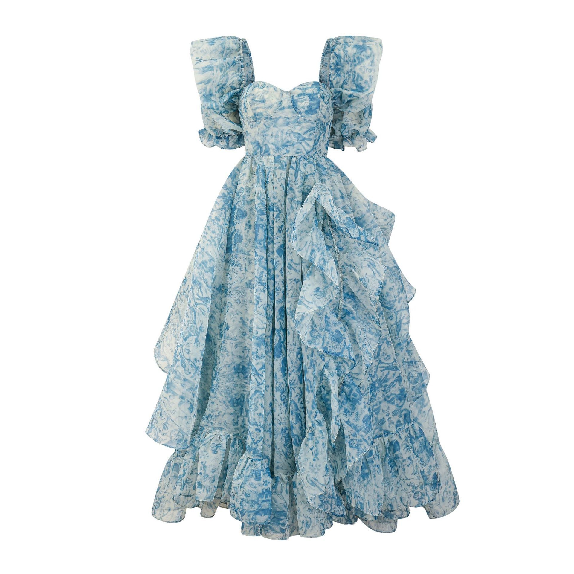 Whimsical Floral Ruffle Gown