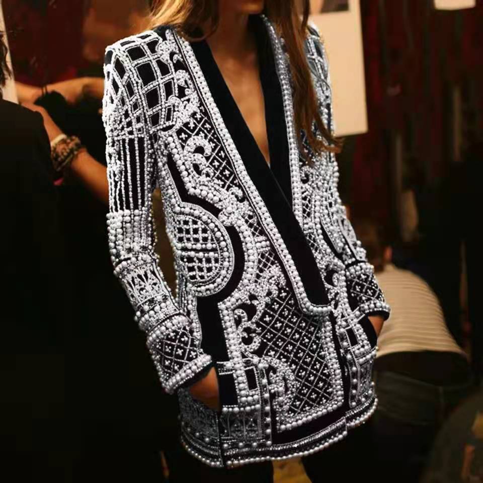 Pearl-Embellished Statement Blazer Dress - Chiccharm