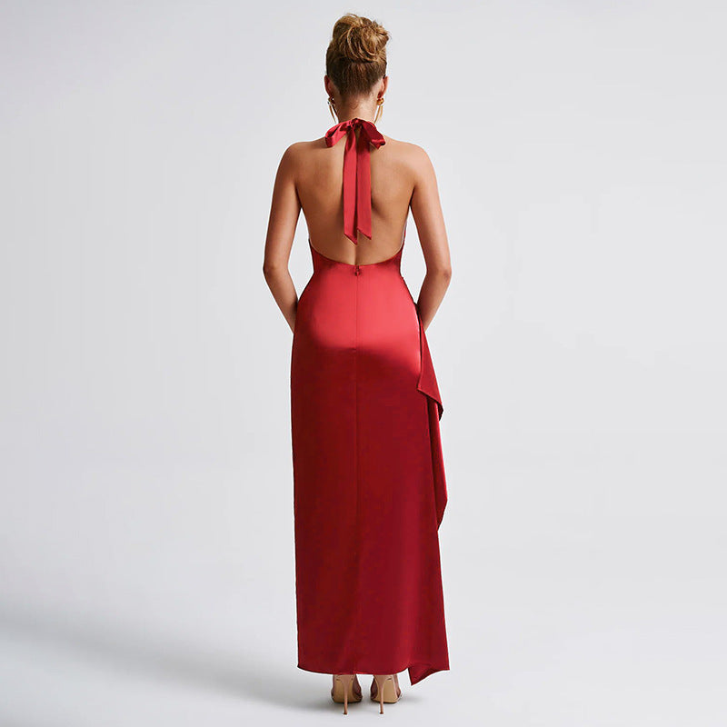 Slim Satin Halter Neck Dress - Chiccharm