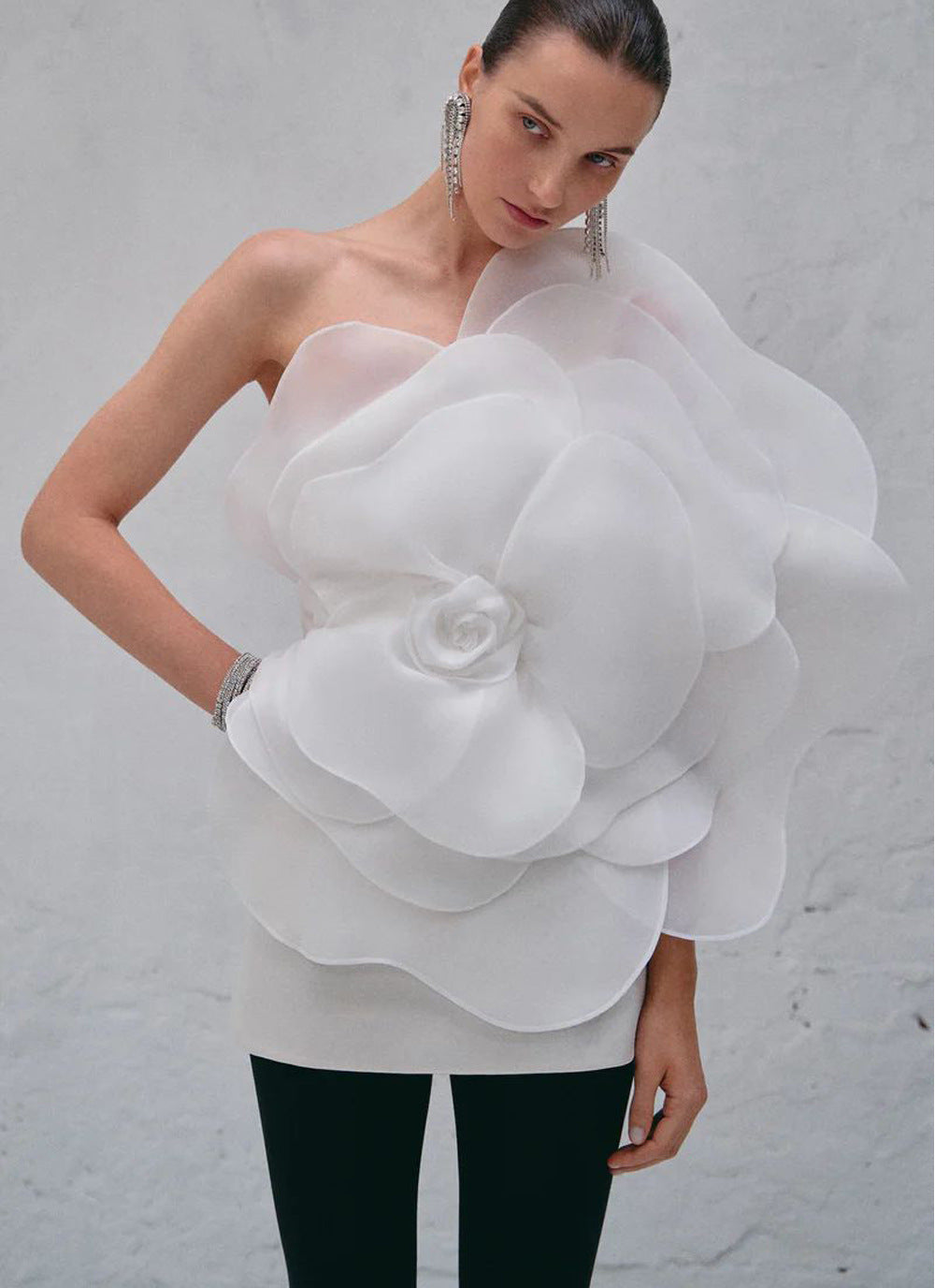 One-Shoulder Floral Appliqué Mini Dress