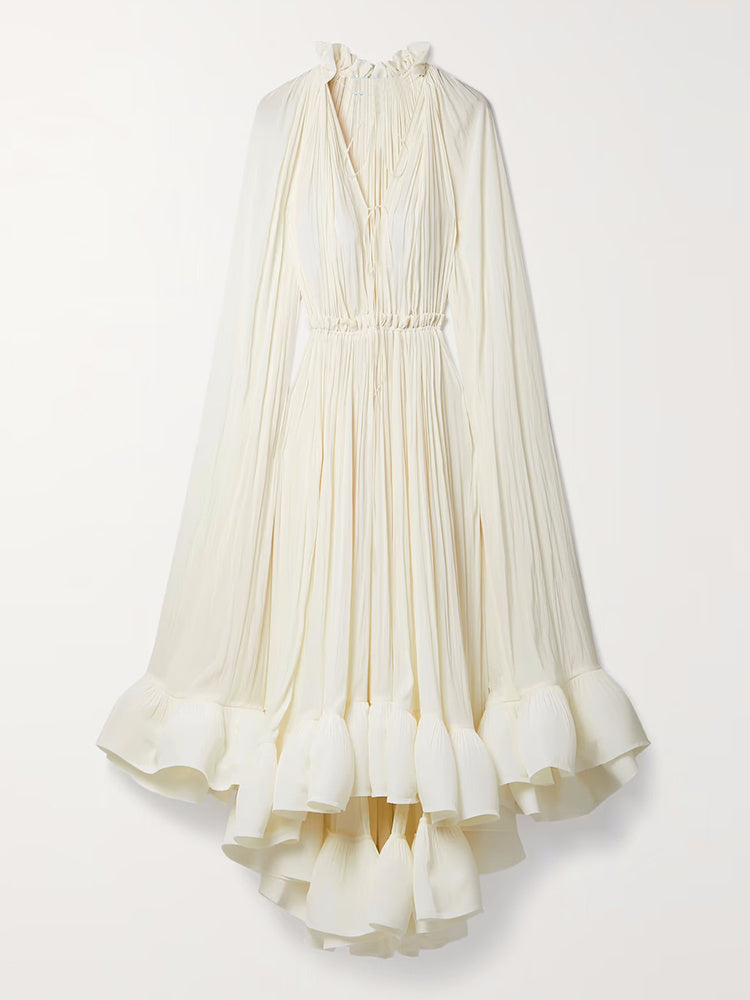 Flowing Ruffle Cape Cloak Dress