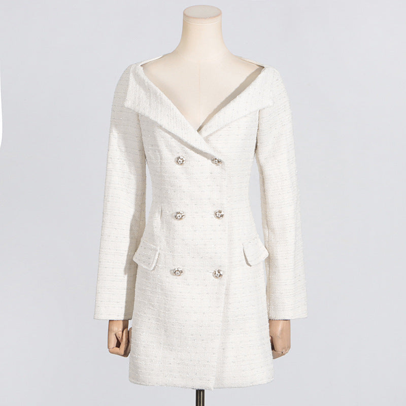 Off-shoulder Double-Breasted Blazer Dress - Chiccharm