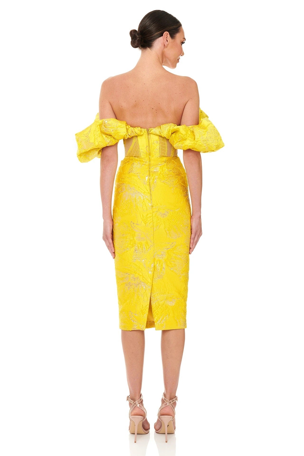 Off-Shoulder Floral Textured Bodycon Dress - Chiccharm