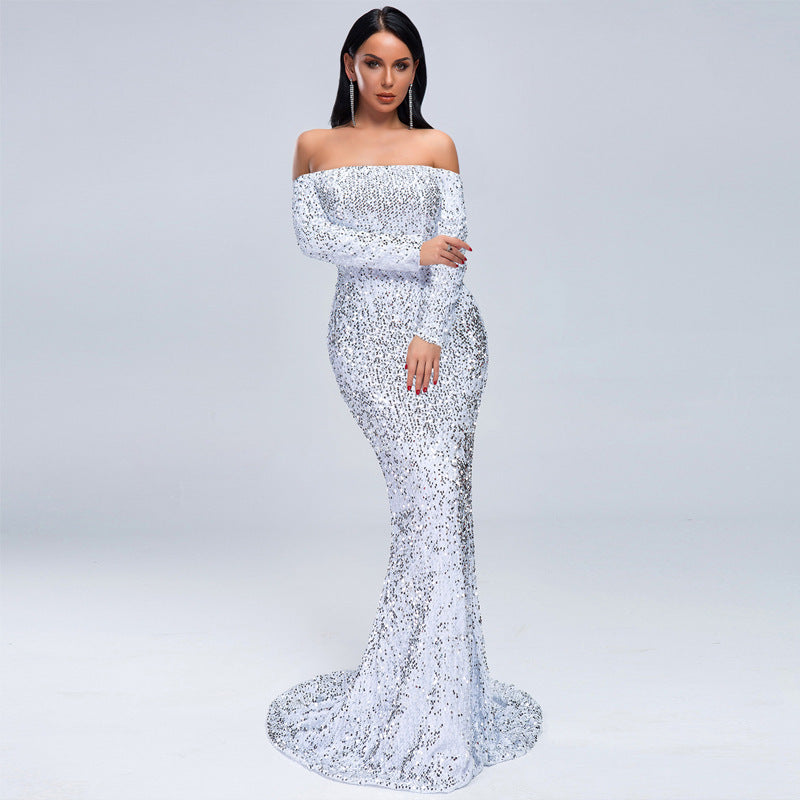 Strapless Long Sleeve Sequins Party Dress