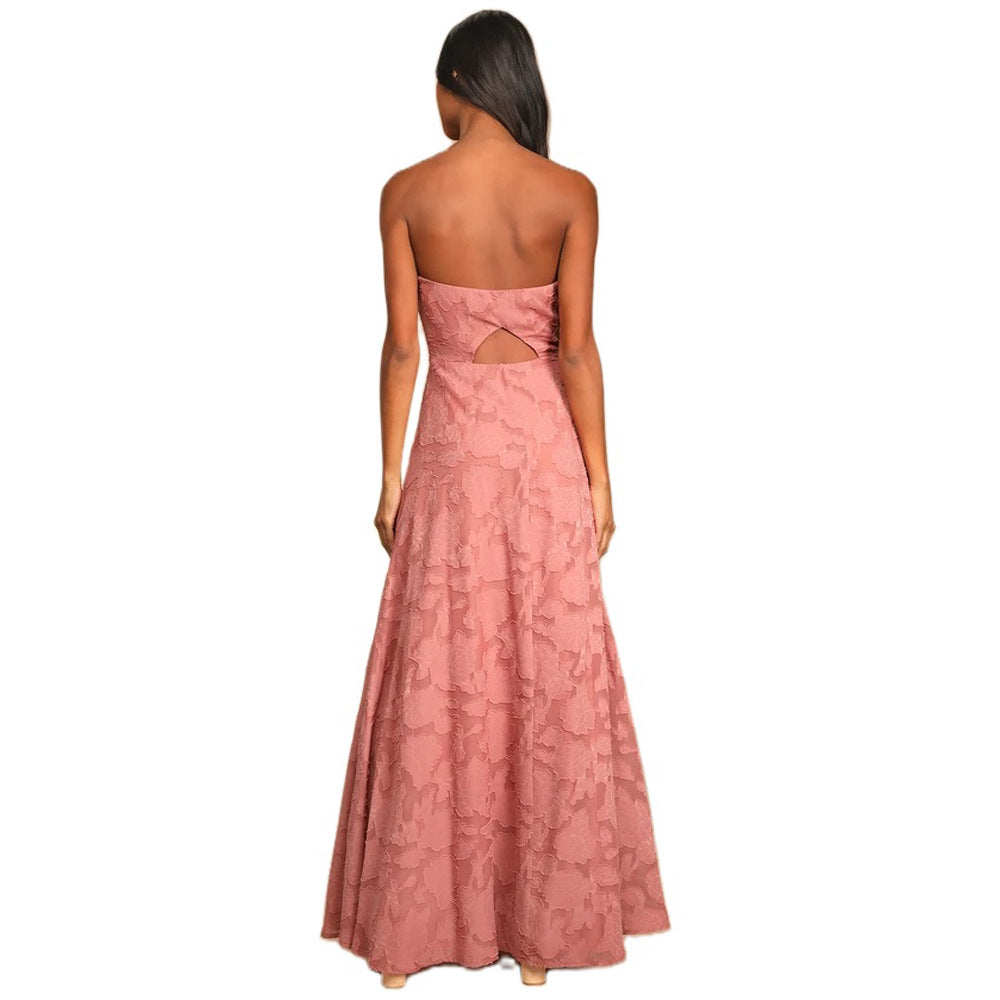 Strapless Embroidery Dress with Front Slit - Chiccharm