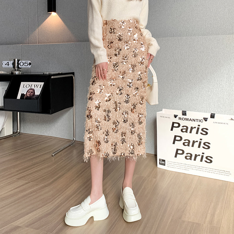 Artistic Feathered Sequin Skirt
