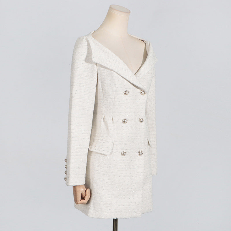 Off-shoulder Double-Breasted Blazer Dress - Chiccharm