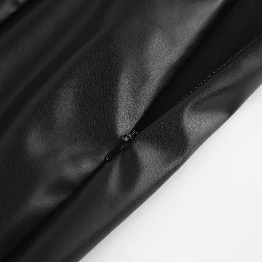 Slit Leather Mid Length High Waist Skirt - Chiccharm