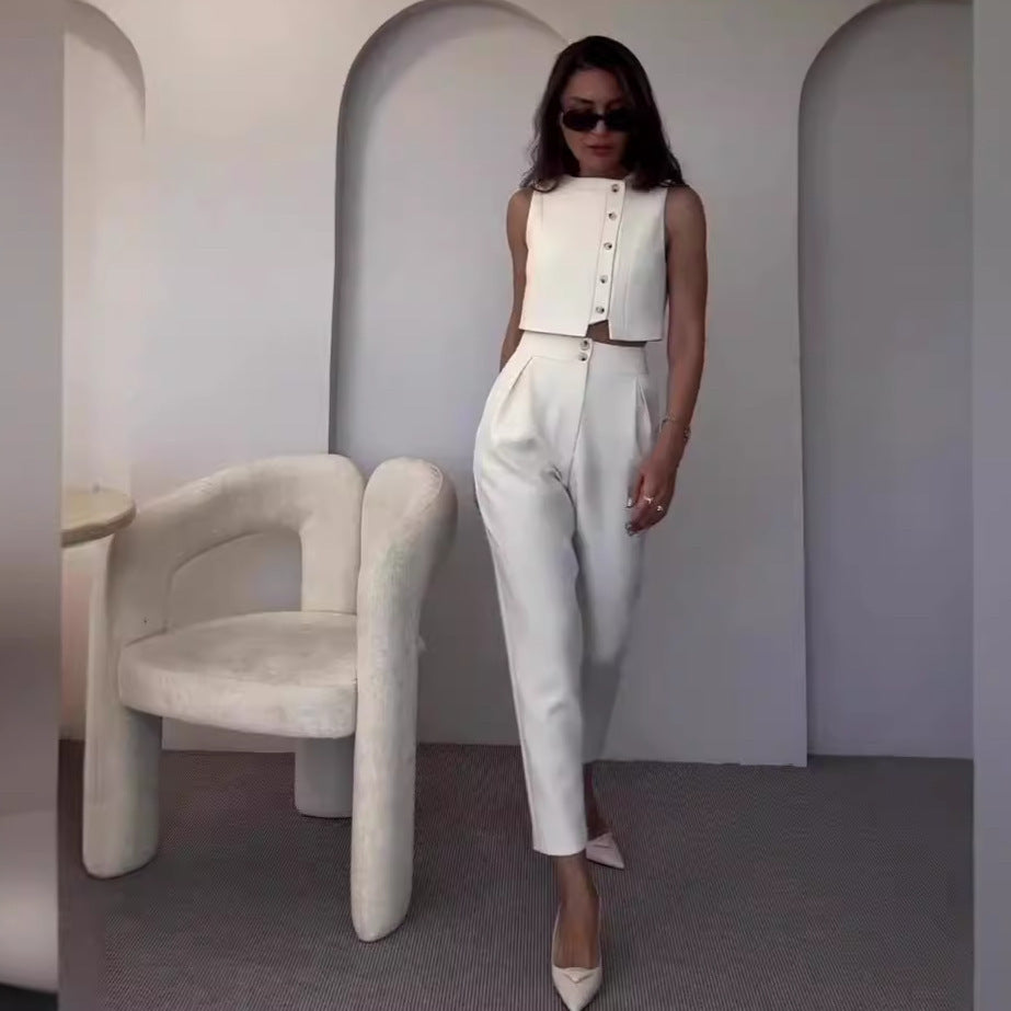 Asymmetrical Buttoned Crop Top Suit - Chiccharm