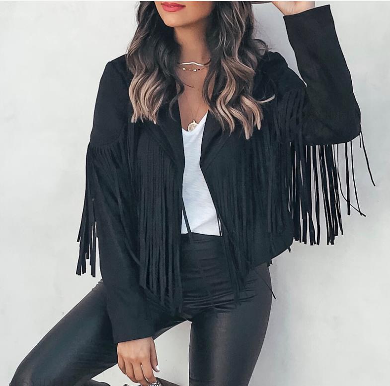 Faux Suede Leather Fringe Jacket - Chiccharm