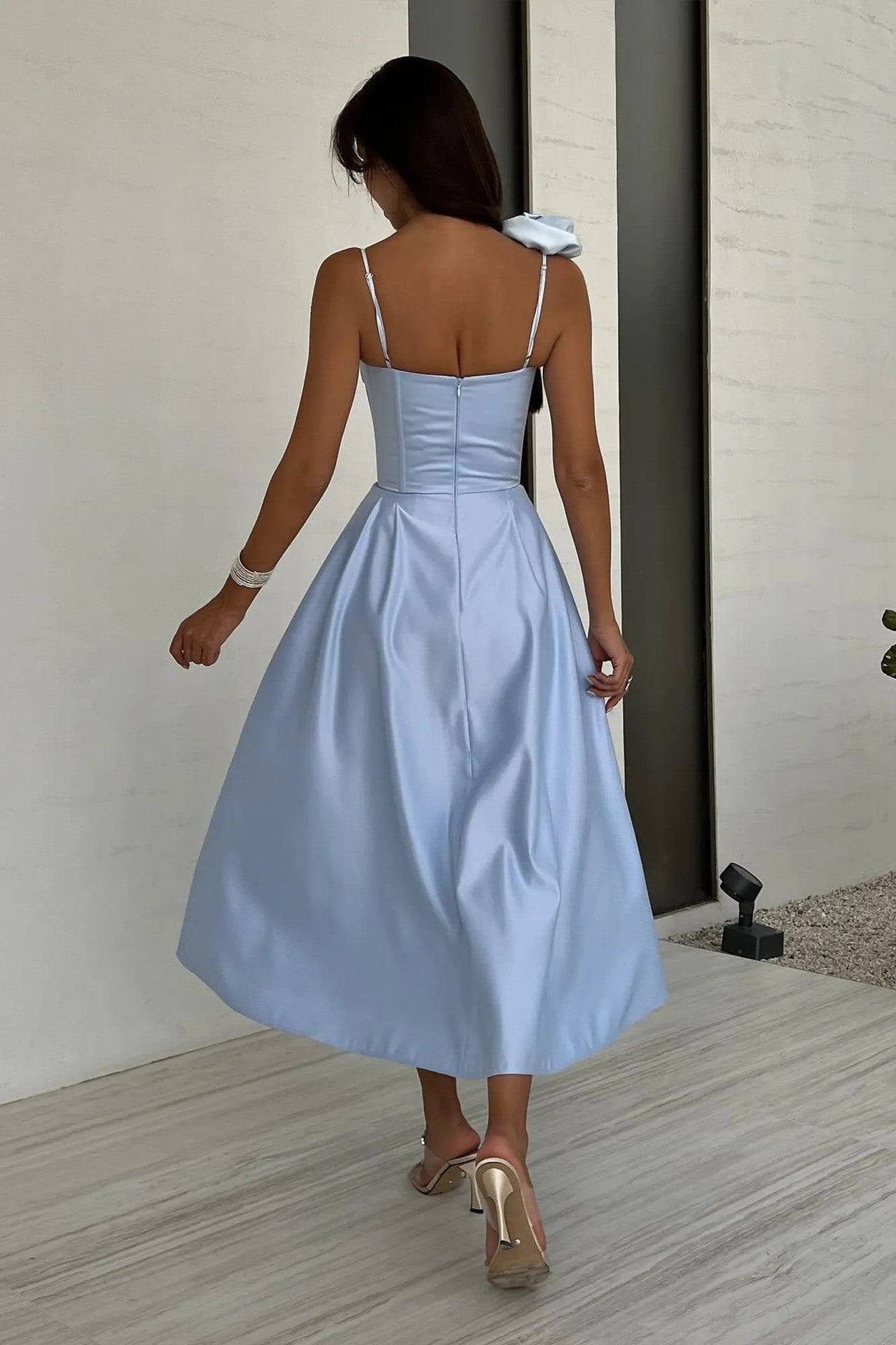 Elegant Midi Dress with Flower Shoulder Accent - Chiccharm