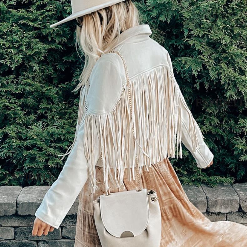 Faux Suede Leather Fringe Jacket - Chiccharm