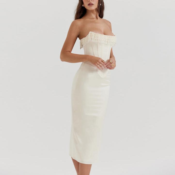 Strapless Corset Dress with Embellishments - Chiccharm